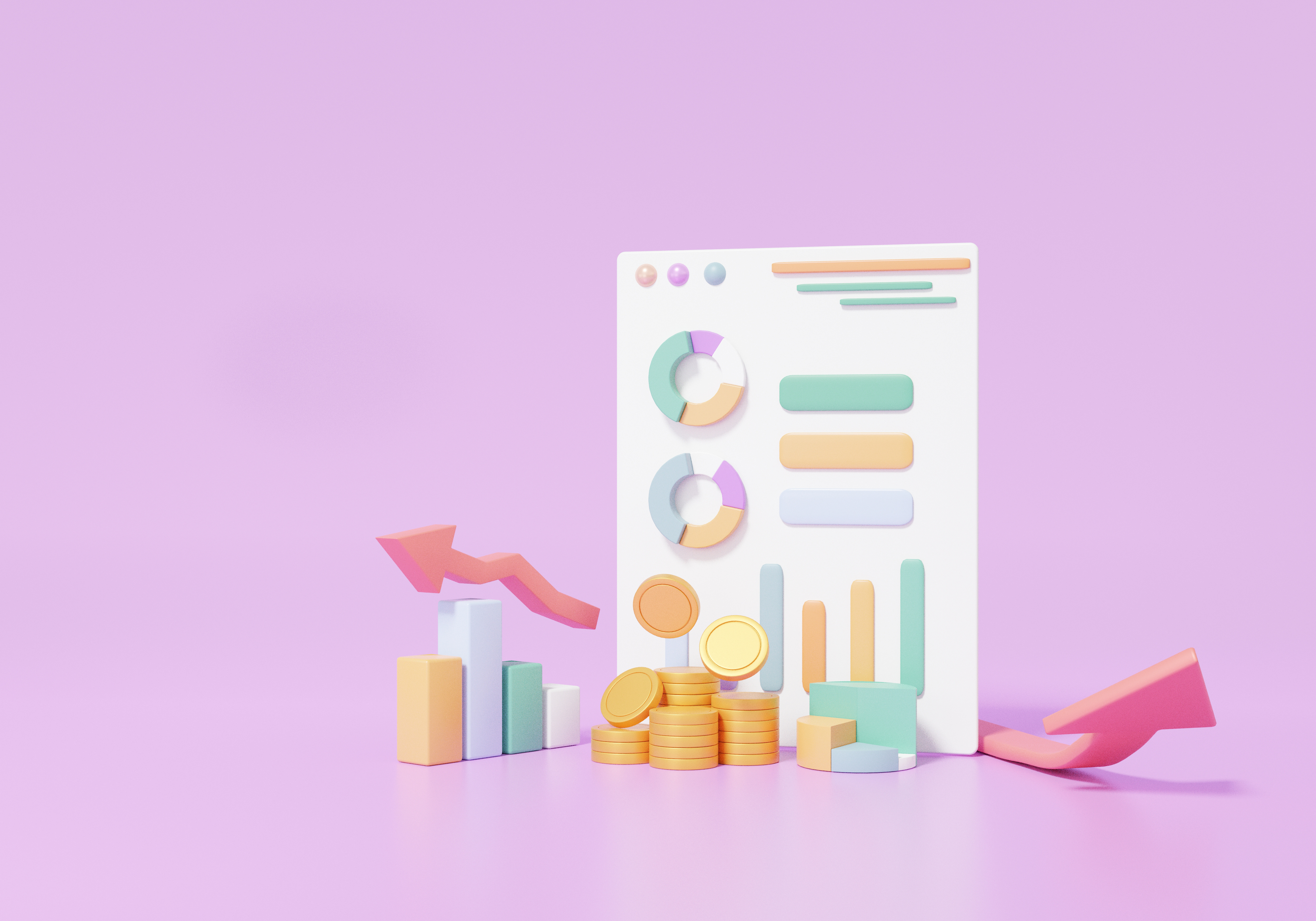 3D illustration statistics finance education concept. graph analytics Optimization To invest business development. Embroidered growth arrow target planning. rendering